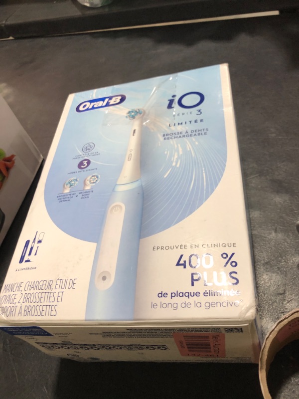 Photo 1 of Oral-B iO Series 3 Limited Rechargeable Electric Powered Toothbrush, Blue with 2 Brush Heads and Travel Case - Visible Pressure Sensor to Protect Gums - 3 Modes - 2 Minute Timer