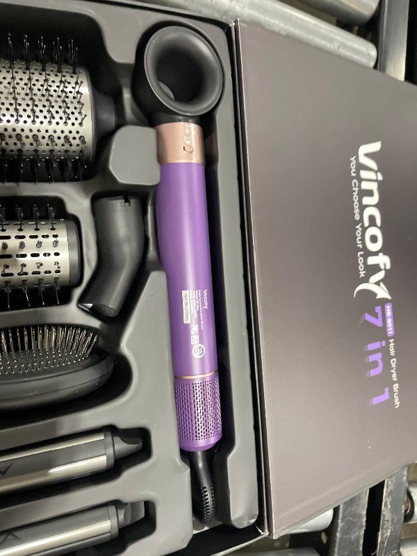 Photo 1 of Vincofy 7-in-1 Hair Dryer Brush and Hair Styler Set – Fast Drying, Curling, Straightening & Volumizing – Hot Air Styling Tool with No Heat Damage – for All Hair Types – Lavender