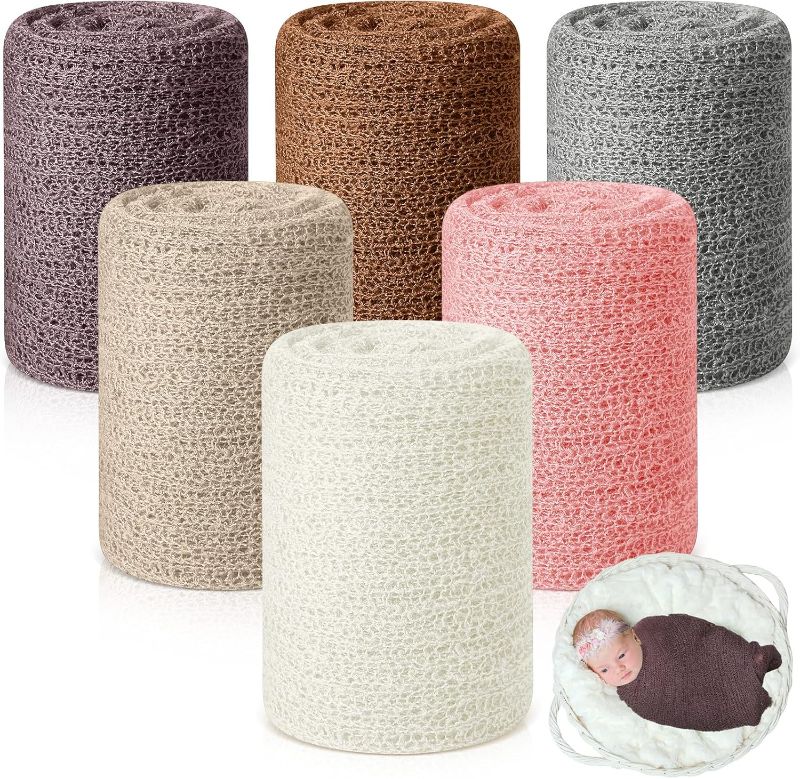 Photo 1 of Tudomro 6 Pcs 15.8 x 59'' Newborn Baby Stretch Wraps Set 6 Colors Baby Photography Props Unisex Newborn Long Ripple Wrap Photo Blanket for Girl Boy Christmas DIY Photography(Fresh Color)
