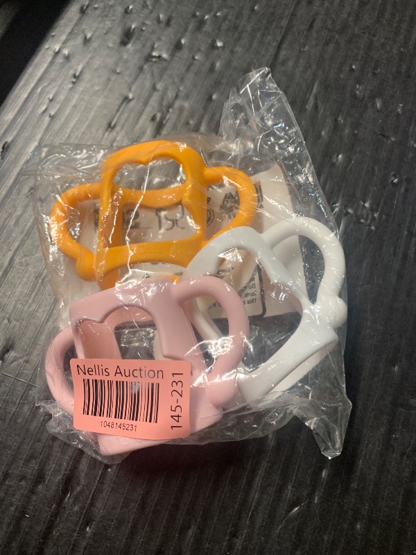 Photo 1 of (3-Pack) Bottle Handles for Dr Brown Baby Bottles with Easy Grip Handles to Hold Their Own Bottle - BPA-Free Soft Silicone (White Pink Orange)
