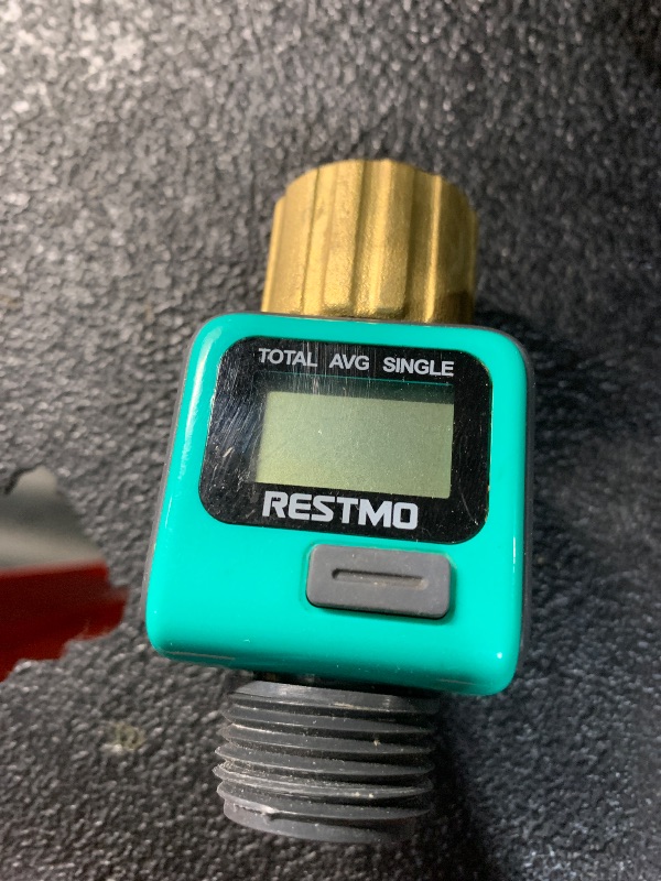 Photo 1 of ***(heavily used/ minor damage)***RESTMO Water Flow Meter with Brass Inlet Metal Thread, Measure Gallon/Liter Consumption and Flow Rate for Outdoor Garden Hose Watering, RV Water Tank Filling, Lawn Sprinkler and Nozzle Sprayer