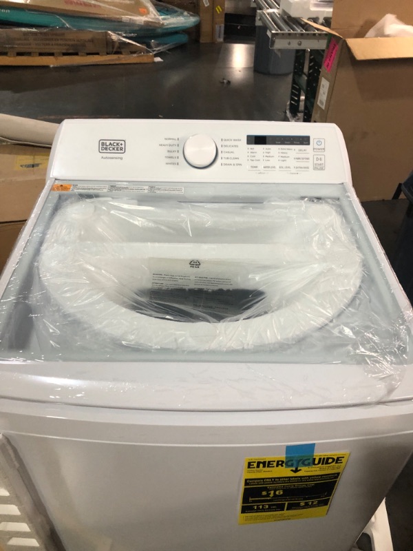 Photo 1 of BLACK+DECKER 4.1 Cu. Ft. Top Loading Washing Machine with Agitator, Full Size Washing Machine with Glass Lid and Stainless Steel Tub, Machine with LED Display, 10 Wash Cycles, 120V, BTLW41MW, White