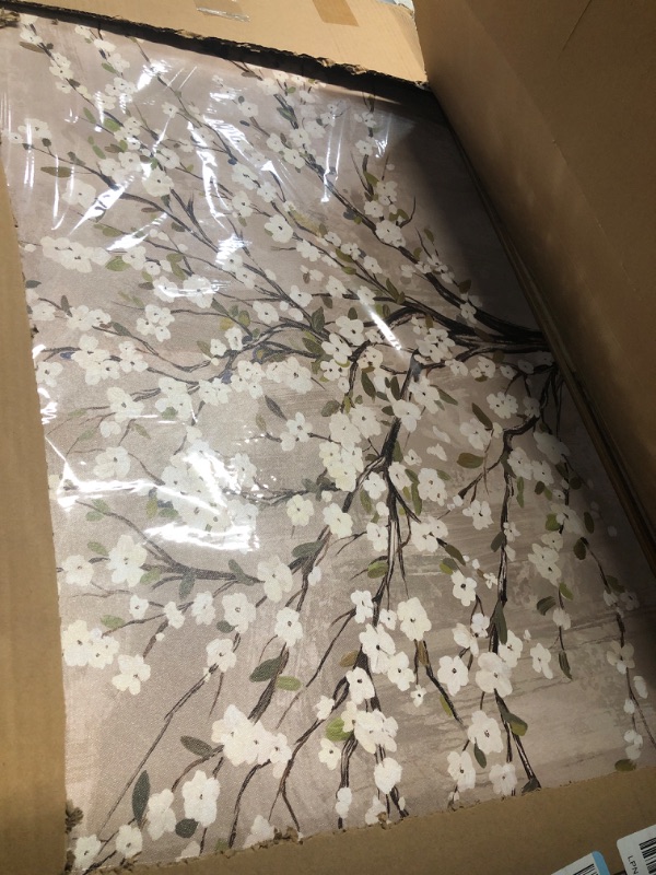 Photo 1 of (40x20) tigeridge Blooming Flower Tree Framed Wall Art - White Blossoms Green Leaves Canvas Pictures Wall Decor Soft Grey Painting 