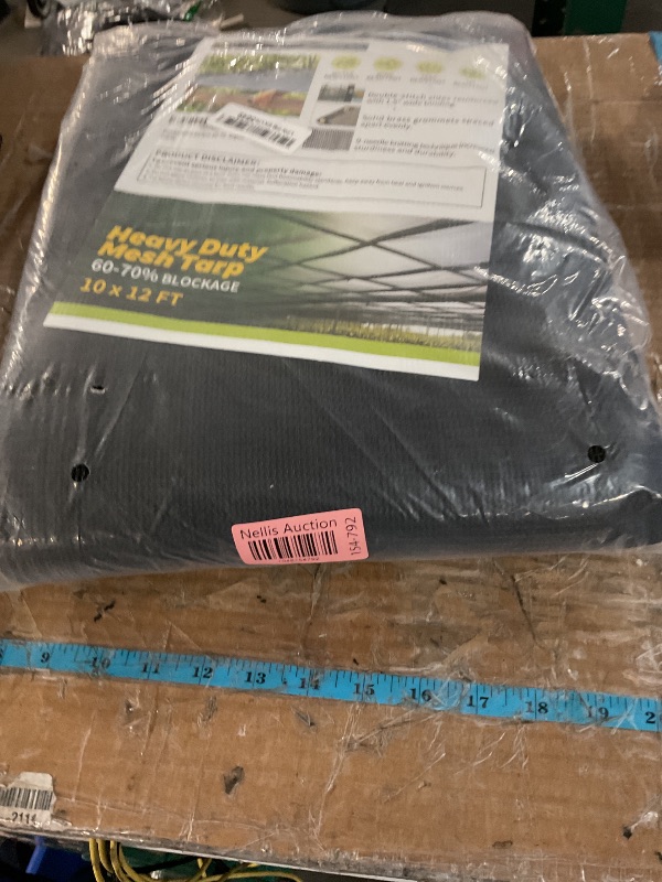 Photo 1 of [Windscreensupplyco] 60-70% 10 FT X 12 FT Mesh Tarp/Shade Cloth 9-Needle Knitted Heavy Duty Black with Grommets for Green House, Garden, pergola, Pools, Dump Truck - MT1012BLKX1