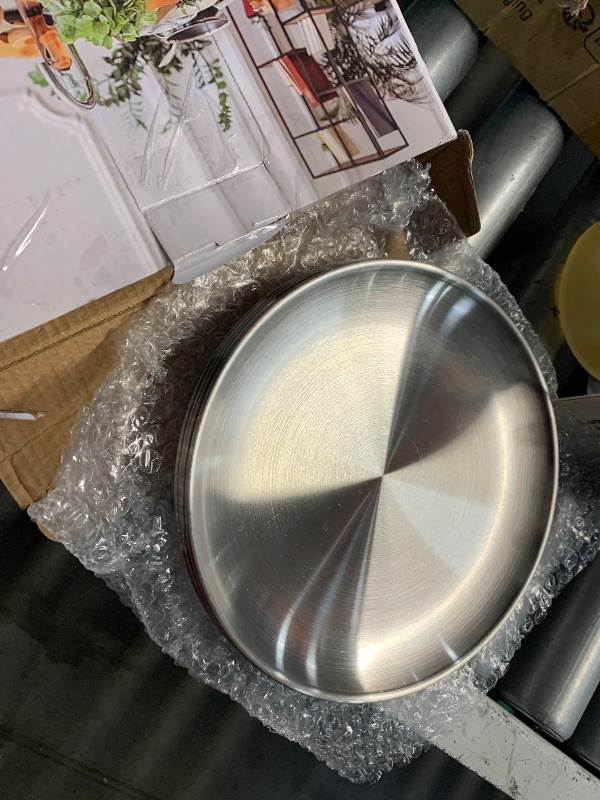 Photo 1 of ***(HEAVILY USED/ MINOR DAMAGE)***HaWare Toddlers Kids 18/8 Stainless Steel Plates, Durable Metal 304 Feeding 8in Dishes for Serving/Snack/Camping, No Plastic and Dishwasher Safe - 4 Pack