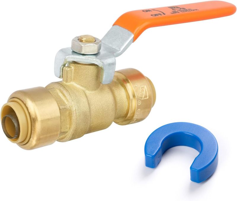 Photo 1 of (BAGGED) JUWO 1/2" Shut Off Valve for PEX, Copper, CPVC Pipe, Push to Connect Ball Valve, Brass Plumbing Fitting with Upgraded Stiffener (1 Pack)
