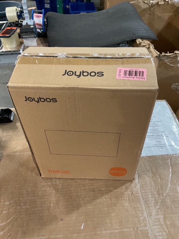 Photo 1 of (used)(damaged) JOYBOS Small Bathroom Trash Cans with Lids,3.8 Gallon Slim White Plastic Automatic Garbage Can