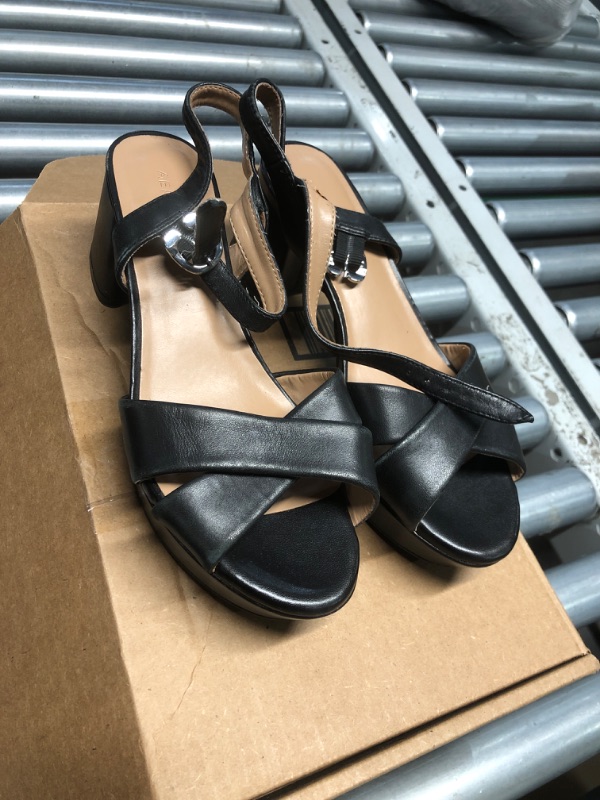Photo 1 of **INSIDE OF STRAPS ARE DAMAGED, SOME FADING ON SIDES** Aerosoles Women's Cosmos Heeled Sandal, Black Leather, 7