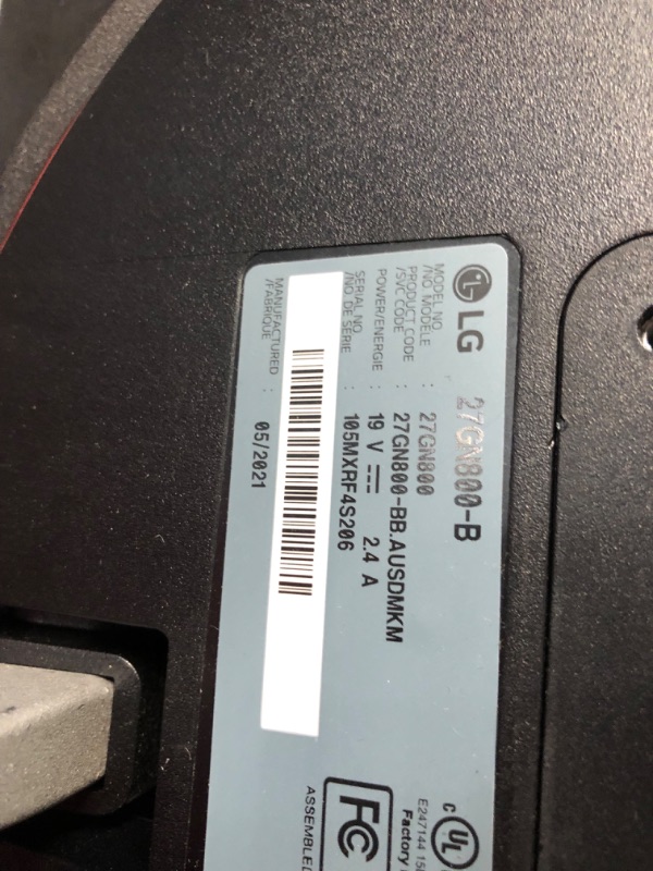 Photo 1 of ****(MISSING POWER CORD/ UNABLE TO TEST)***LG 27GS75Q-B 27-inch Ultragear QHD (2560x1440) Gaming Monitor, 180Hz (O/C 200Hz), 1ms, IPS, NVIDIA G-SYNC Compatible, AMD FreeSync, HDR10, Tilt/Height/Pivot Stand, HDMI, DisplayPort, Black