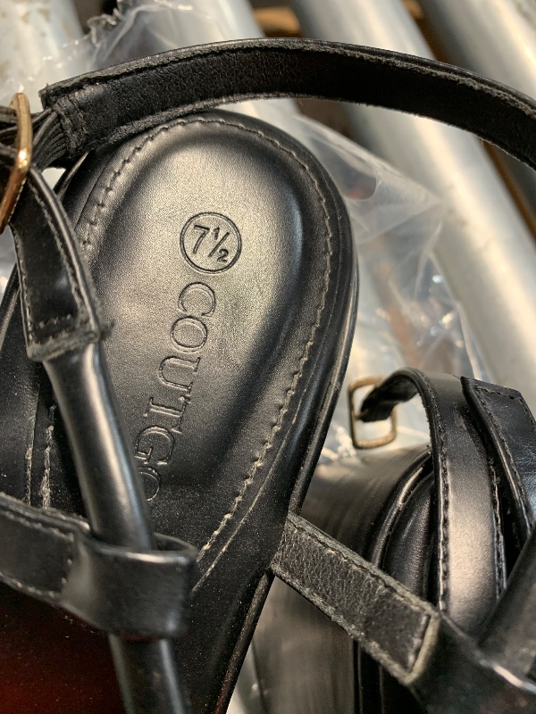 Photo 1 of (used) (damaged)Coutgo Women's Platform Wedge Heels Sandals Slingback Open Toe Ankle Strap Summer Dress Shoes, Black, size 7.5