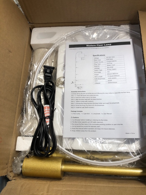 Photo 1 of ?Upgraded? Dimmable Gold Floor Lamp, 1200 Lumens LED Bulb Included, Arc Floor Lamps for Living Room Modern Standing Lamp with Linen Shade, Tall Lamp for Living Room Bedroom Office Reading Room Nursery