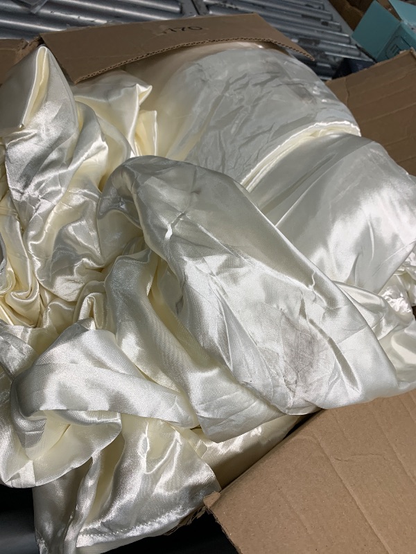 Photo 1 of (see all images) Bedding Dreamer Silk Like White Comforter Set with Sheet Set King Size 8 Pieces Satin Bedding Set Silky Bed-in-a-Bag Luxury Hotel Soft Silky 