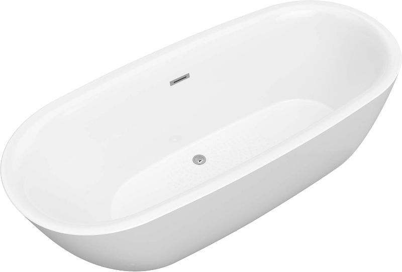 Photo 1 of  Carissa 60" Free Standing Acrylic Soaking Tub with Center Drain, Drain Assembly, and Overflow