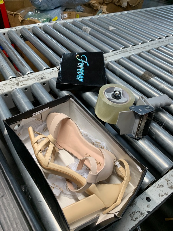 Photo 1 of ***(HEAVILY USED/ MINOR DAMAGE)***IDIFU Nude Heels High Chunky Block Open Toe Bow Heels Wedding Bridal Prom Party Evening Homecoming Dress Shoes for Women Comfortable Cute Heeled Sandals Ankle Strap Round Toe Heels(Nude Pu, 9)