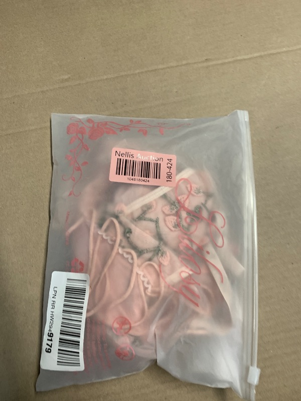 Photo 1 of (USED/FAIR) (BAGGED) (LARGE) Lilosy Women Sexy Lace Up Floral Embroidered Teddy Babydoll Lingerie Bodysuit Top Mesh Sheer One Piece See Through Pink Large