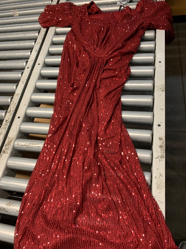 Photo 1 of (XL) Women's Plus Size Off Shoulder Puff Sleeve Sequin Formal Maxi Dress Evening Party Gowns Red XL