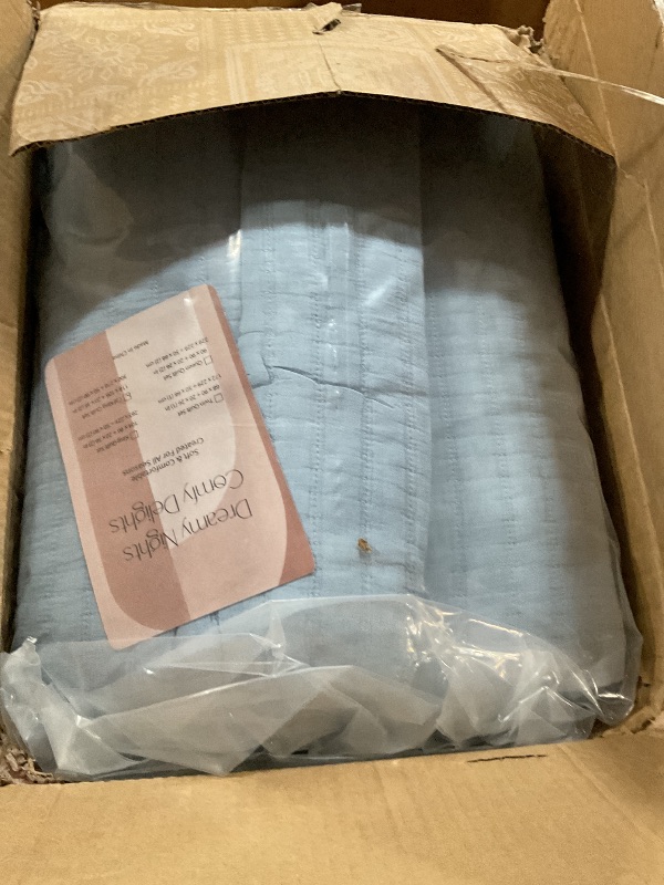 Photo 1 of (PARTIAL SET) (USED/FAIR) WDCOZY Blue Oversized King Size Quilt Set, Muslin Cotton Shell Down-Alt Poly Filling, California Cal Shabby Chic Rustic Farmhouse Country Bedspread, Textured Gauze Coverlet Bedding, 2 Shams