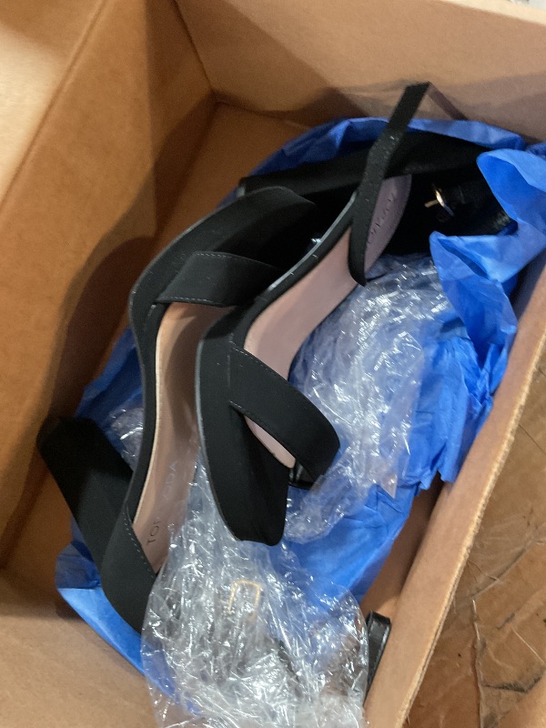 Photo 1 of (6.5) (USED/FAIR) Over the Toe Strap Ankle Strap Platform High Heel Open Toe Dress Sandal, Top M Thomas-52 Black S 6.5