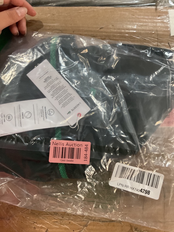 Photo 1 of (medium) (bagged) Lacoste Mens Solid Elastic Waist Swim Trunks, Navy Blue/Green, Medium