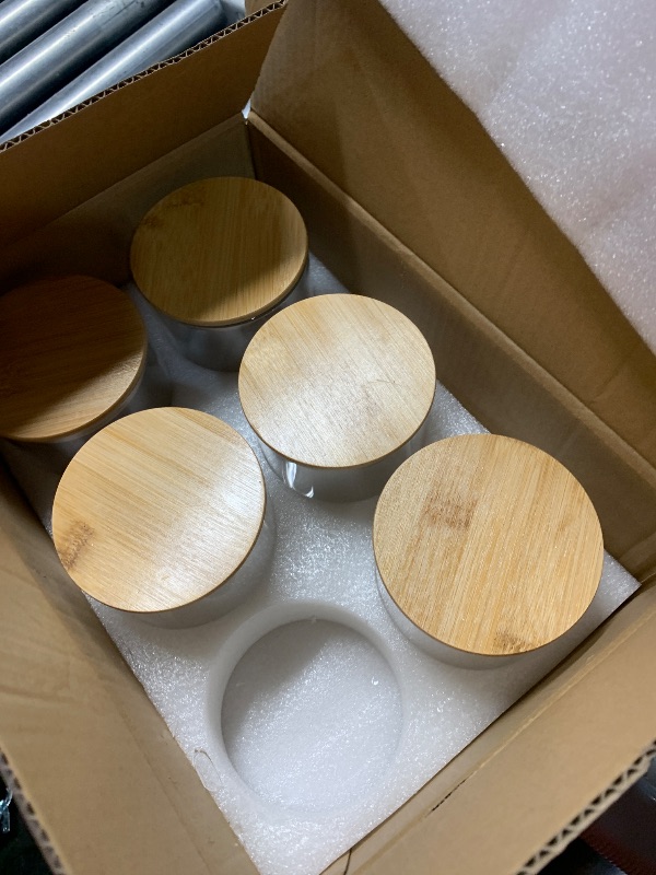 Photo 1 of (missing one) Glass Food Storage Jars 6-Pack 37oz - 4x6 in-Clear Glass Food Canisters with Bamboo Lid Airtight For Serving Tea, Coffee, Flour