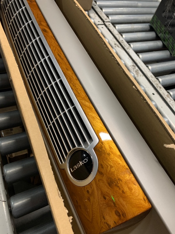 Photo 1 of (see all images) Lasko Oscillating Tower Fan with Remote, Quiet Floor Fans for Bedroom, 42", Woodgrain and Grey
