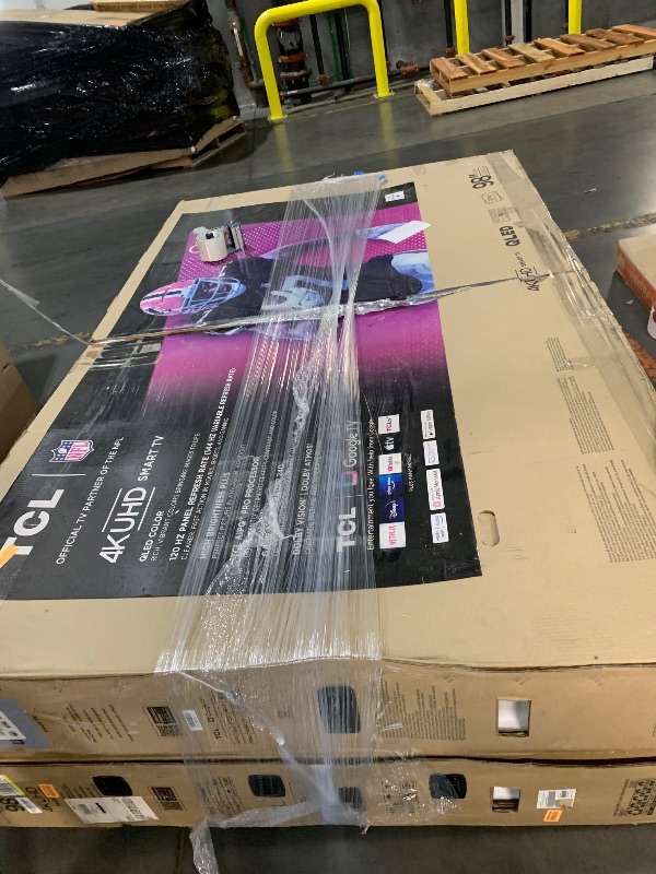 Photo 1 of *** PARTS ONLY SCREEN DAMAGED *****PALLET PICK UP*** ***UNABLE TO TEST*** TCL 98-Inch Q65 QLED 4K UHD Smart TV with Google TV (98Q651G, 2024 Model) Dolby Vision, Dolby Atmos, HDR Pro+, Game Accelerator Enhanced Gaming, Voice Remote, Works with Alexa, Stre