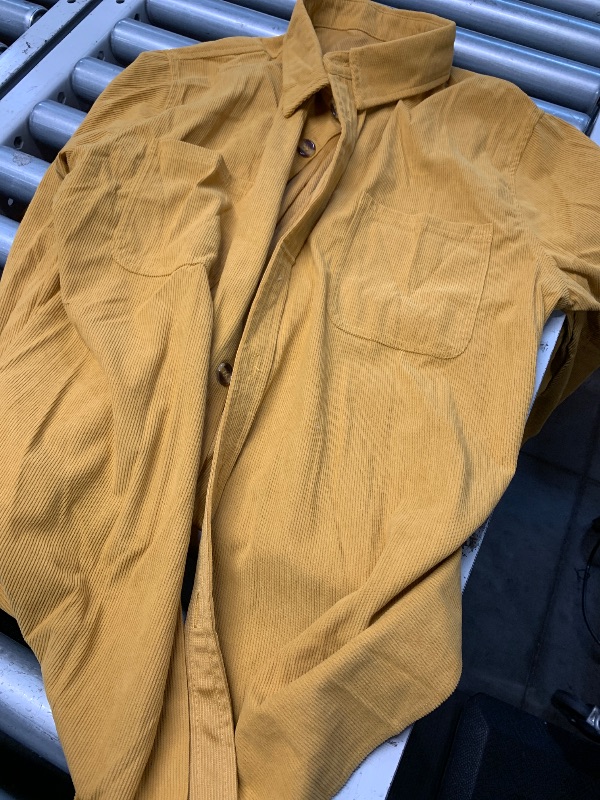 Photo 1 of (large) Gafeng Men's Casual Button Down Shirts Corduroy Long Sleeve Regular Fit Shacket Jacket with Flap Pocket Yellow large
