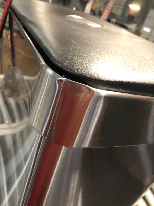 Photo 1 of ***DAMAGED - DENTED - SEE PICTURES***
Amazon Basics Dual Compartment Recycling Trash Can with Soft-Close Lid and Removable Liner Buckets, 60 Liters, Rectangular, Grey, Silver, 22.8 x 14.2 x 23.7 inches (LxWxH)
