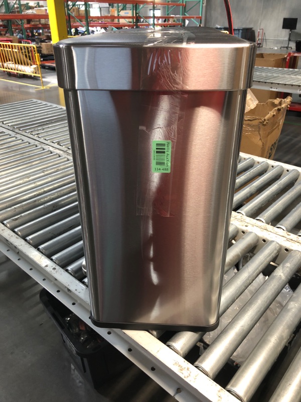 Photo 1 of ***DAMAGED - DENTED - SEE PICTURES***
Amazon Basics Dual Compartment Recycling Trash Can with Soft-Close Lid and Removable Liner Buckets, 60 Liters, Rectangular, Grey, Silver, 22.8 x 14.2 x 23.7 inches (LxWxH)