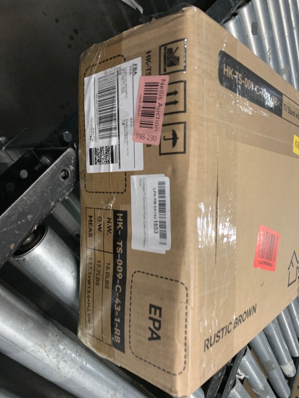 Photo 1 of Furologee TV Stand with Power Outlets, Small Entertainment Center with Open Storage Shelves, Media Console Center for TVs up to 50 Inch, Television Stands for Living Room/Bedroom, Rustic Brown