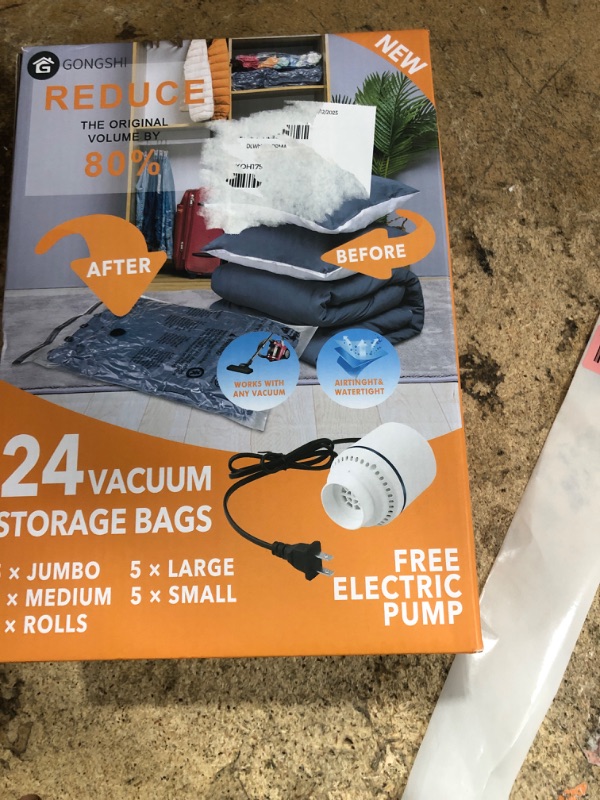 Photo 1 of 24 Pack Vacuum Storage Bags with Electric Pump, (5 Jumbo, 5 Large, 5 Medium, 5 Small, 4 Roll Up Bags) Space Saver Bag for Clothes, Mattress, Blanket, Duvets, Pillows, Comforters,Travel