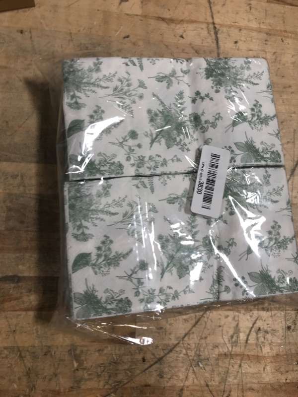Photo 1 of 100 Floral Guest Napkins Sage Green White Toile Disposable Paper Napkins Flower Bathroom Hand Towels for Tea Party Christmas Bridal Baby Shower Party Supplies