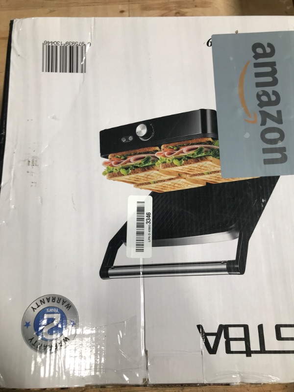 Photo 1 of **UNKNOWN DAMAGES/MISSING PARTS**  OSTBA Panini Press Grill Indoor Sandwich Maker with Temperature Setting, 4 Slice Large Non-stick Versatile Grill, Opens 180 Degrees to Fit Any Type or Size of Food, Removable Drip Tray, 1200 W