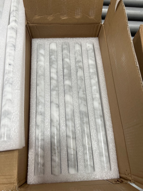 Photo 1 of 10-Pack Carrara White Marble Pencil Liner Tile Trim, 3/4''x12 Honed Natural Stone Bullnose Tile Edge Trim Molding for Kitchen Bathroom Shower Backsplash Wall