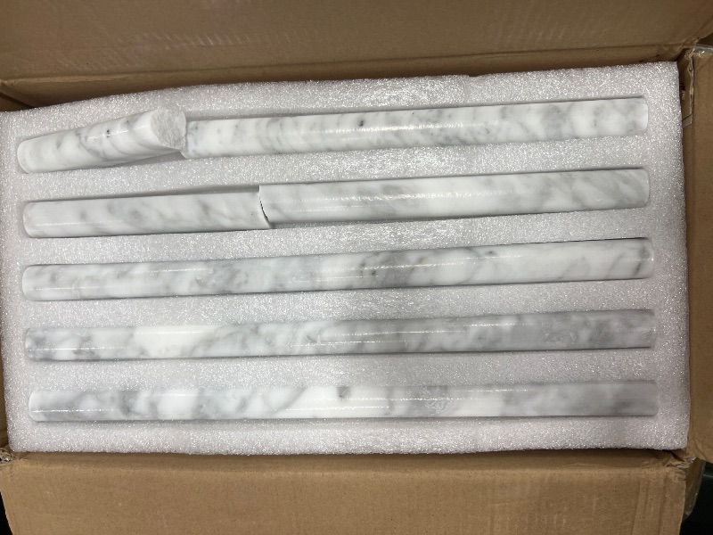 Photo 1 of 10-Pack Carrara White Marble Pencil Liner Tile Trim, 3/4''x12 Honed Natural Stone Bullnose Tile Edge Trim Molding for Kitchen Bathroom Shower Backsplash Wall