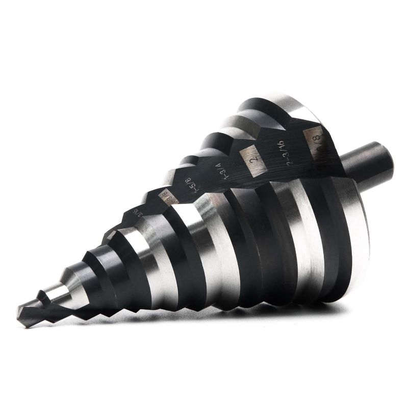 Photo 1 of 1/4 to 2-3/8 Inch HSS Step Drill Bit for Metal Sheet, 12 Sizes Extra Large Drill Stepper Bit for Sheet Aluminium, Plastic, Wood, Heavy Duty, Spiral Grooved
