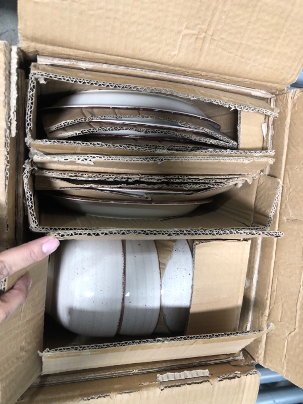 Photo 1 of (PARTS/BROKEN PARTS**) Sadie 16-Piece Cream Dinnerware Set, Service for 4, Durable Stoneware Plates and Bowls with Classic Design, Microwave and Dishwasher Safe