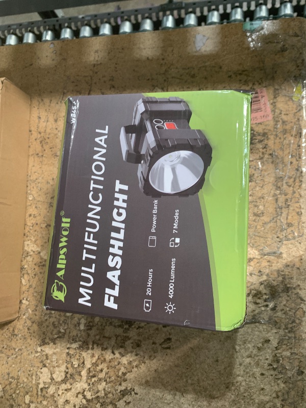 Photo 1 of AlpsWolf Rechargeable Flashlight, LED Spotlight Flashlight 15000 Capacity 4000LM 20h Ultra-Long Standby Ultra Bright Flashlight Waterproof with USB Output as a Power Bank for Camping Accessories