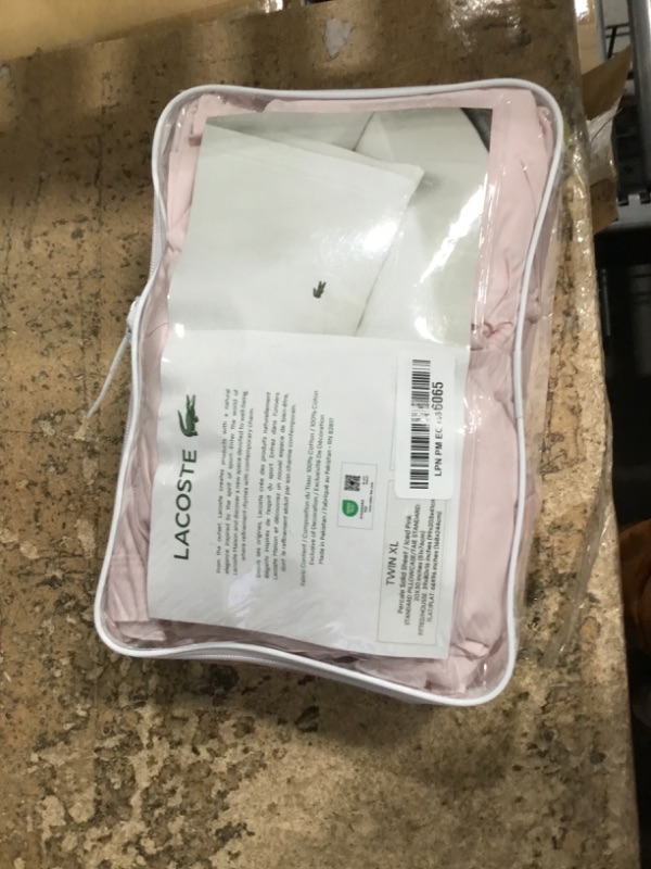 Photo 1 of Lacoste 100% Cotton Percale Solid Sheet Set, Breathable, Cooling & Hotel Quality Sheets - Deep Pocket, Easy-Fit, Oeko-Tex Certified, Iced Pink, Twin Extra Long