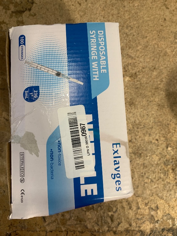 Photo 1 of 100 Pack Disposable 3ml/cc Lab Syringes with 23Ga 1 Inch Needle Luer Lock, Individually Sealed Packed