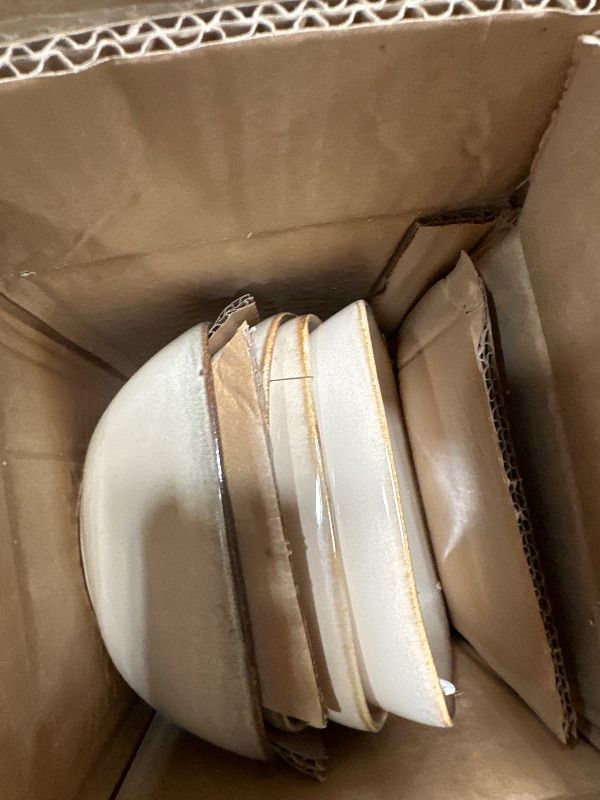 Photo 1 of *** PARTIAL SET *** Herogo Stoneware Plates and Bowls Sets for 4, 12 Pieces Modern Square Dinnerware, Reactive Glaze Dishes Set for Kitchen, Chip Resistant, Microwave & Dishwasher Safe, Cream Khaki