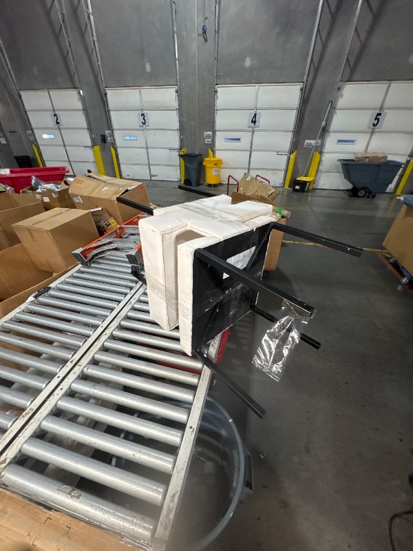 Photo 1 of (MISSING FEET & DAMAGED) (NO BOX) Meridian Furniture Caleb Collection Modern | Contemporary Upholstered Dining Chair with Squared Back and Sturdy Iron Legs, Set of 2, White Faux Leather, Matte Black, 23" W x 21" D x 30" H