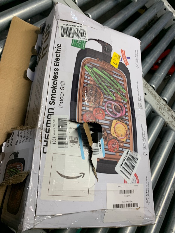 Photo 1 of ***(HEAVILY USED/ MINOR DAMAGE)***Chefman Smokeless Indoor Electric Grill, Copper, Extra Large, Nonstick Table Top Grill for Indoor Grilling and BBQ with Adjustable Temperature Control, Nonstick Dishwasher-Safe Parts, 9" x 15"