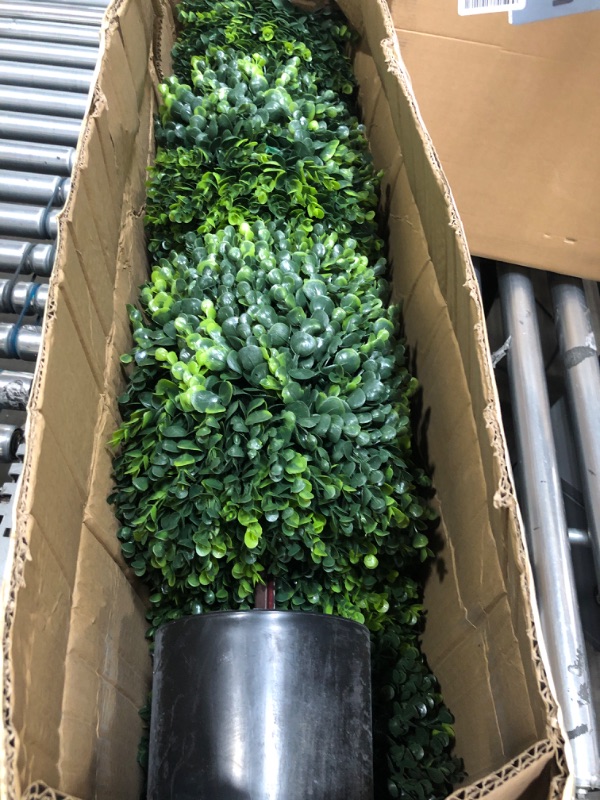 Photo 1 of (USED/FAIR) Lvydec 2 Pack Artificial Boxwood Topiary Tree, 3ft Topiary Ball Tree Potted Plants Decoration for Front Door Porch Home Living Room, Indoor/Outdoor Use