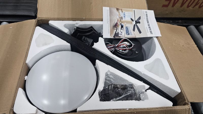 Photo 1 of ***PARTS ONLY***JSAITEE Ceiling Fans with Lights, 52 Inch Low Profile Ceiling Fan with Light and Remote Control, Flush Mount, DC Reversible Motor, Noiseless, Black 6 Speeds Ceiling Fan for Bedroom