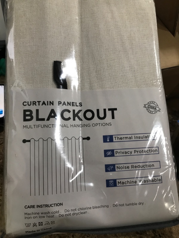 Photo 1 of 100% Blackout Shield Linen Blackout Curtains for Bedroom 84 Inches Long, Back Tab/Rod Pocket Living Room Drapes, Thermal Insulated Blackout Curtains 2 Panels Set, 50" W x 84" L, Cream