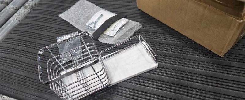 Photo 1 of ***MISSING SCREWS*** HarJue Toothbrush Holder, Luxurious Metal Toothbrush Toothpaste Holder for Bathroom, Multi-Slots Openwork Design, Bathroom Accessory for Storage and Organizer (Marble Base-Large, Chrome)