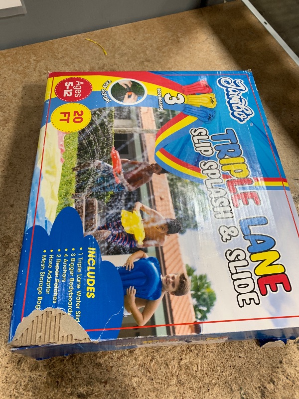 Photo 1 of *****************MISSING THE # BODY BOARDS**************
JAMBO Premium Triple Water Slide with 3 Bodyboards, 20Ft Heavy Duty Slip Splash and Slides-Advanced 3-Way Sprinkler System, Splash Pad Mat Backyard Summer Outdoor Water Toys n Long Slides for Kids