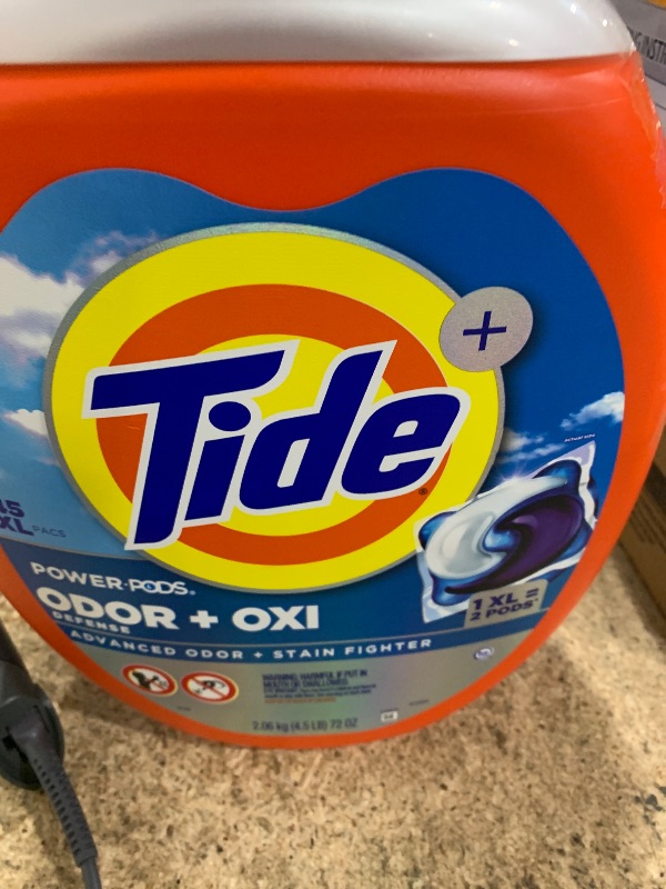 Photo 1 of ***** MISSING SOME **** Tide Ultra OXI Power PODS with Odor Eliminators Laundry Detergent Pacs, HE Compatible, Works on Visible and Invisible Dirt, 45 Count Pacs