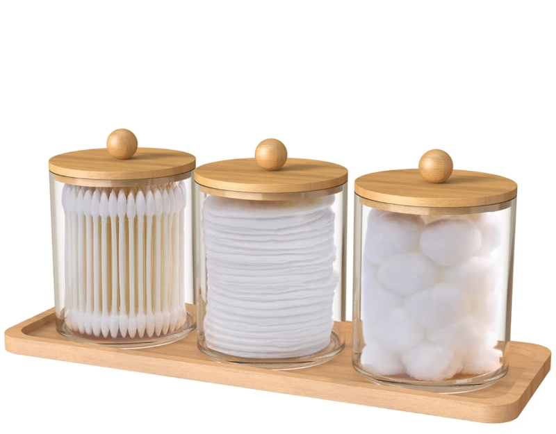Photo 1 of #HT 07-71 3PC Clear Cotton Bud Organizer with Bamboo Lids